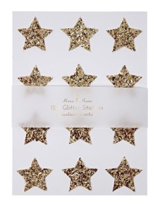 Zestaw 10 arkuszy z naklejkami brokatowymi ZŁOTE GWIAZDY