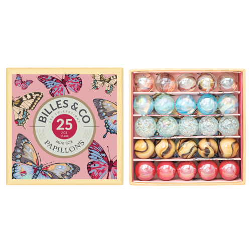 Szklane kulki MINI BOX RÓŻOWE MOTYLE Billies &amp; Co