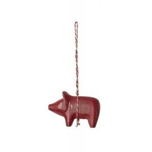 Dekoracja choinkowa WOODEN PIG RED