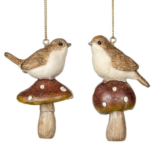 Zawieszka choinkowa BIRD ON MUSHROOM 8 cm