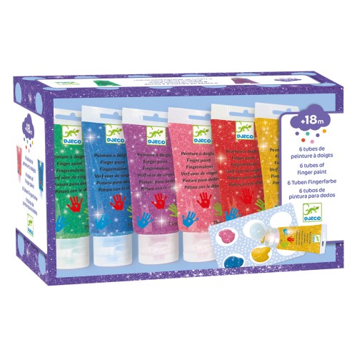 Farby brokatowe do malowania palcami 6 x 75 ml Djeco