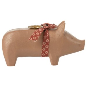 Drewniany świecznik MEDIUM OLD ROSE PIG Maileg   